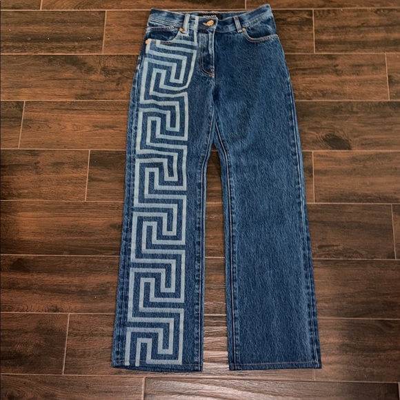 Versace Blue Geometric Straight Leg Jeans Women’s waist 26”